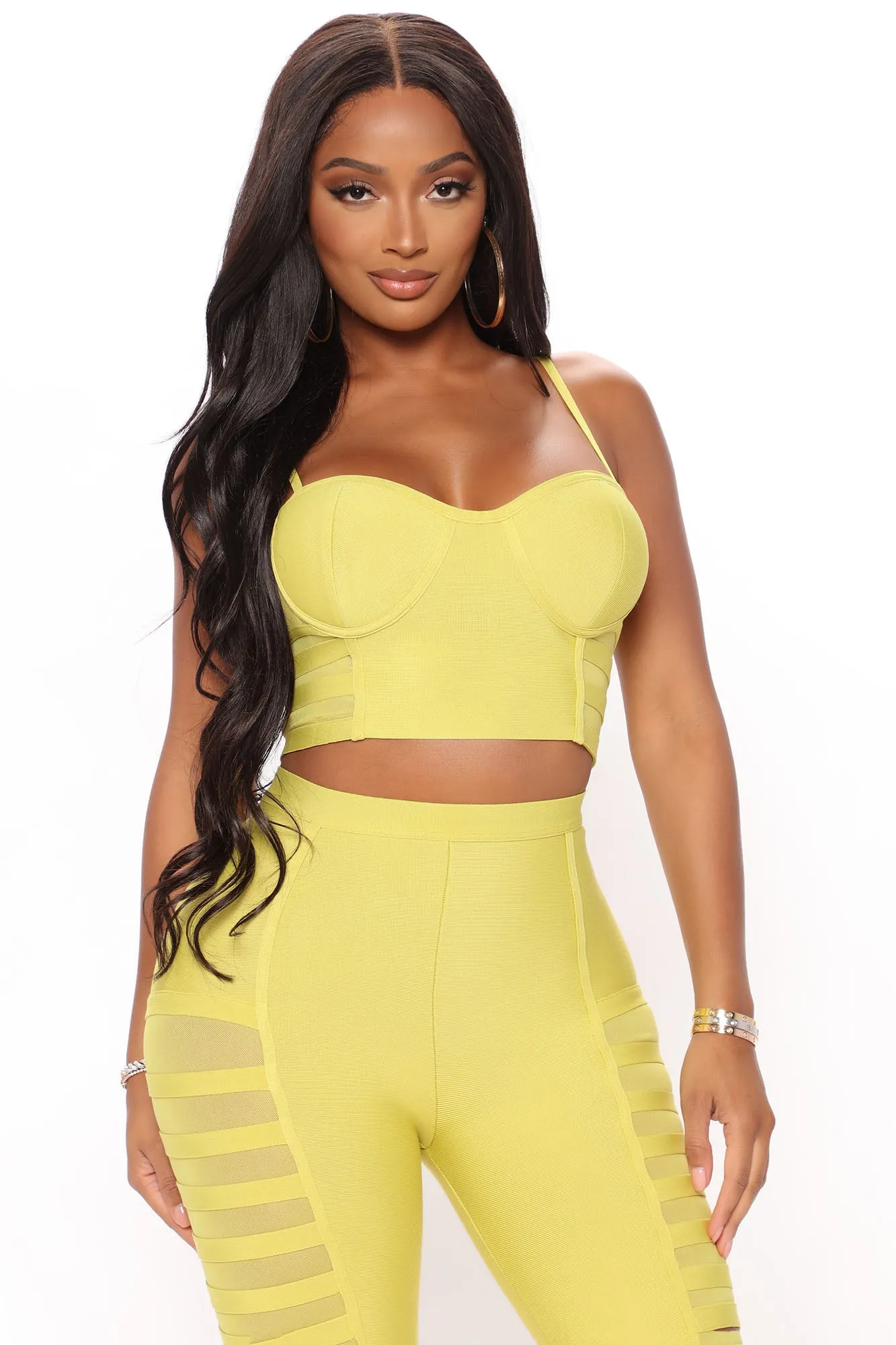 A Night Out Bandage Short Set - Chartreuse