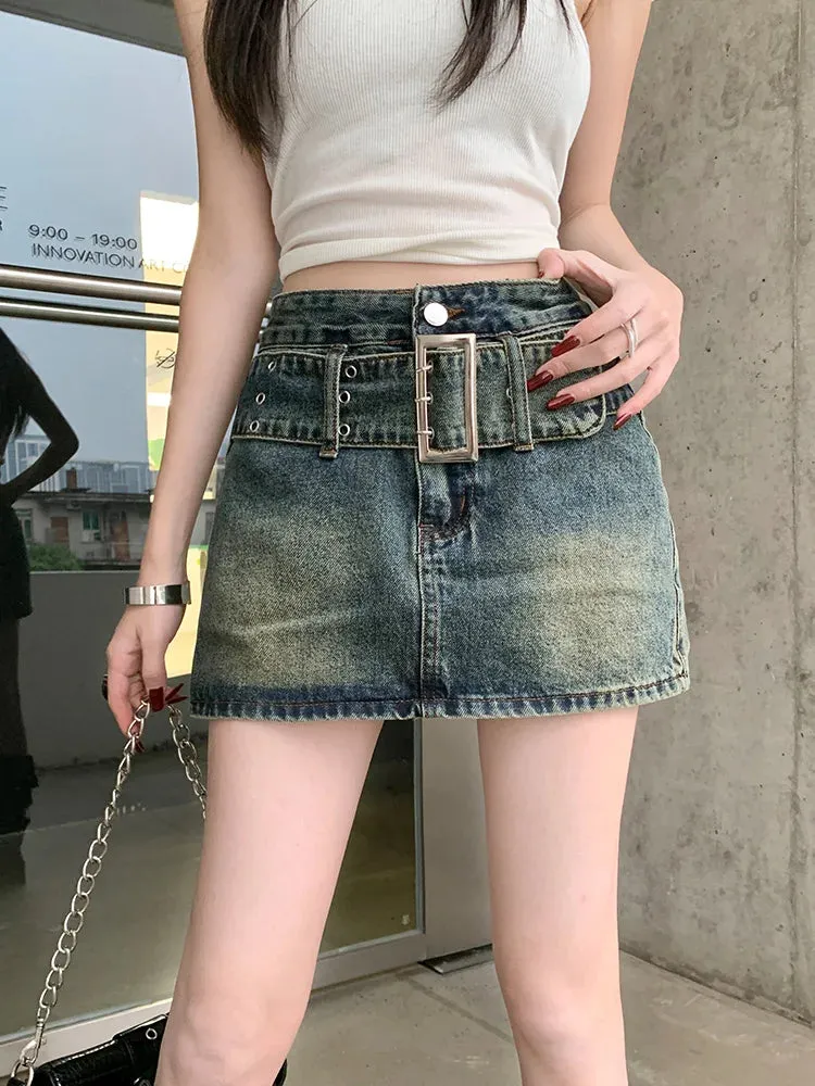 American Retro Denim Streetwear Short Skirt