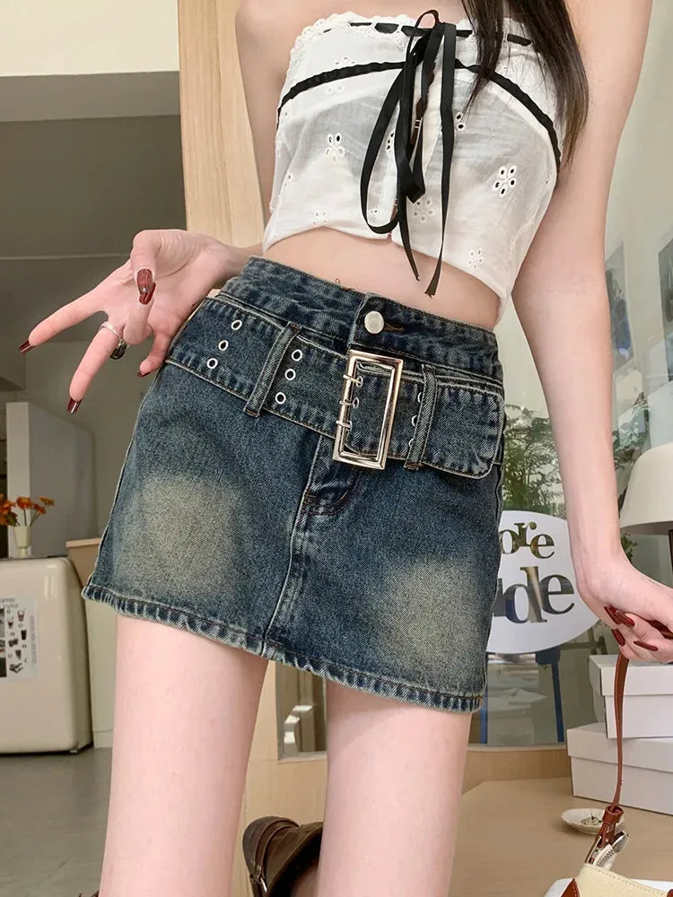 American Retro Denim Streetwear Short Skirt