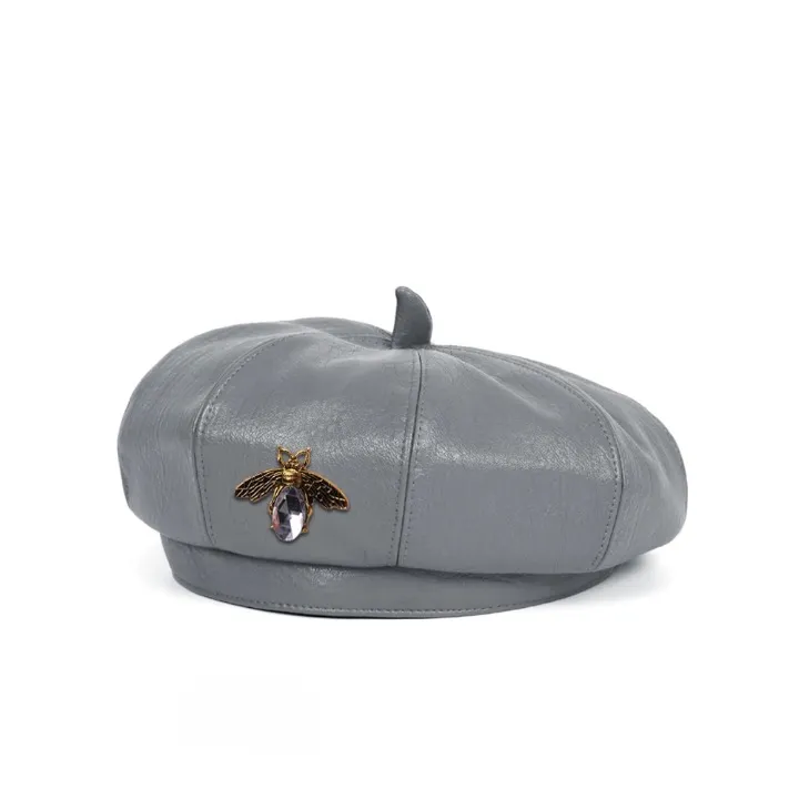 Bee Jeweled Leather Beret