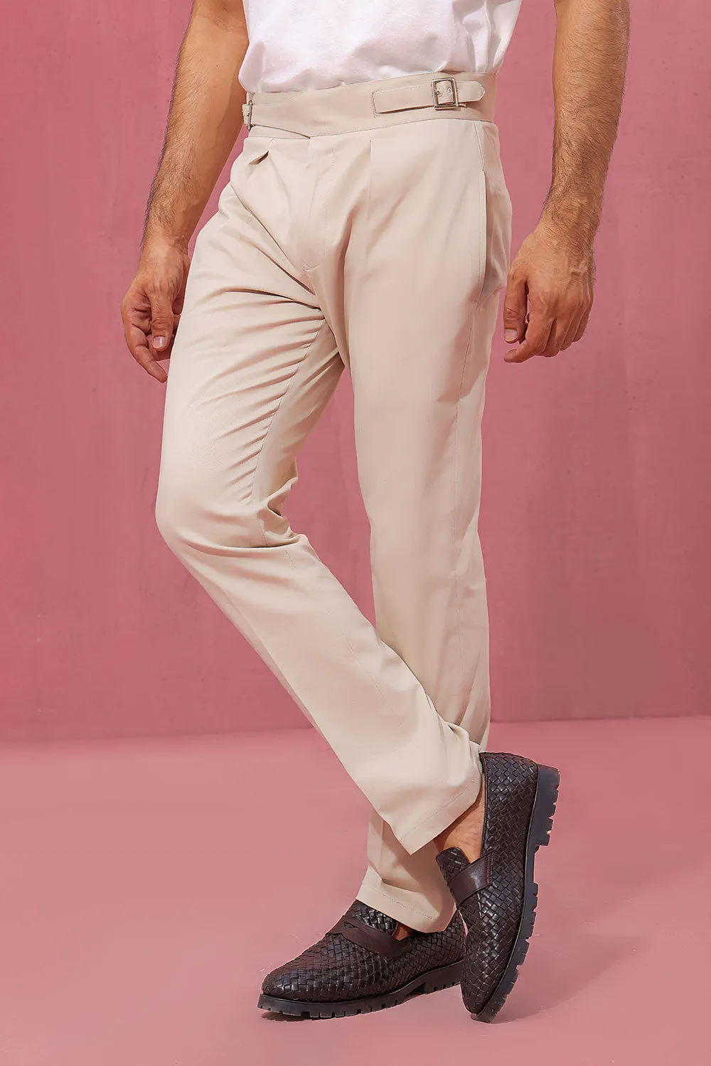 Beige Double Buckle Gurkha Chino