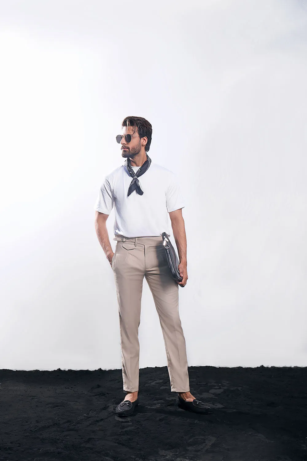 Beige Single Buckle Gurkha Trousers