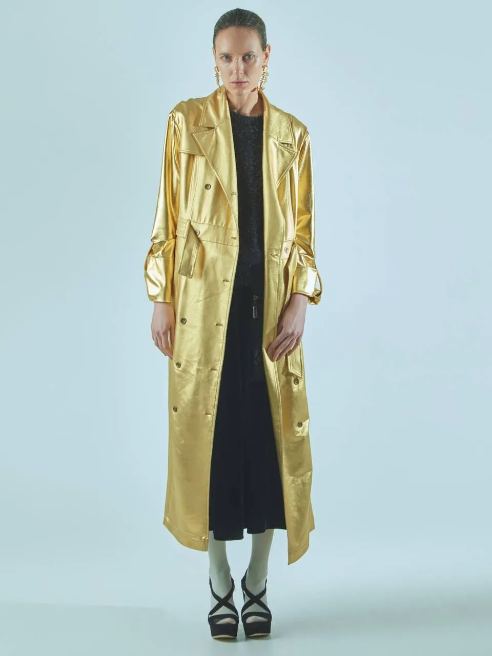 Belted Double-Breasted Trench Dress Jersey Gold