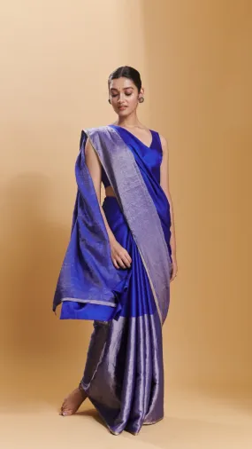 Blue Confluence silk satin  saree