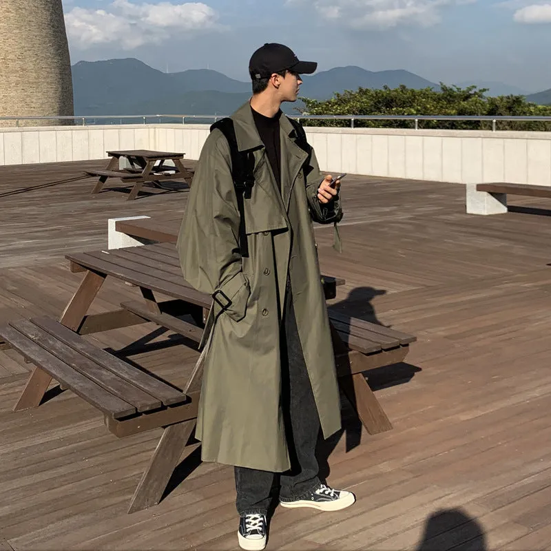 Bonsir mens fall fashion Autumn and Winter New Men's Mid-Length Trench Coat Korean Handsome Yupi Coat British Style Coat