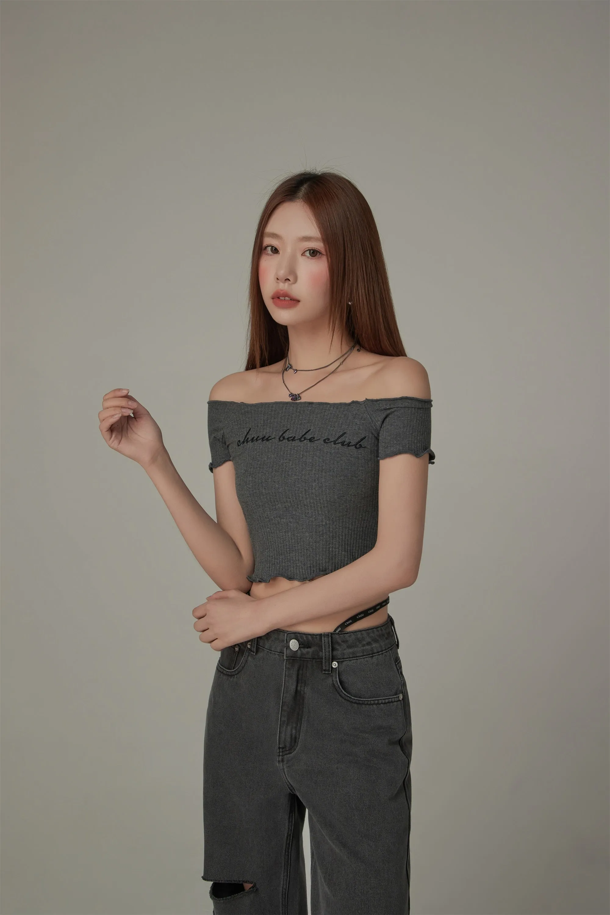 Chuu Babe Club Ruffled Off-The-Shoulder T-Shirt