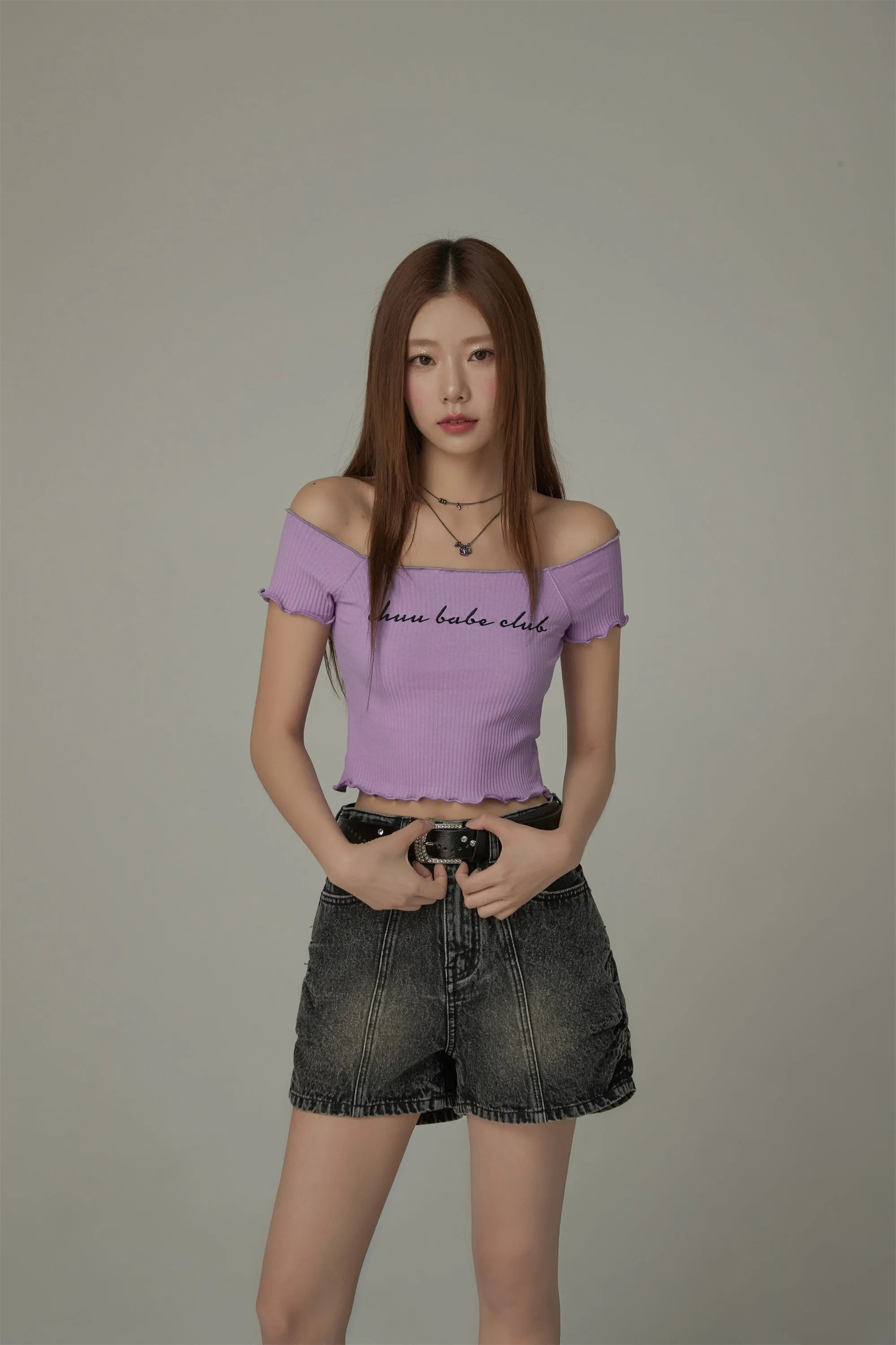 Chuu Babe Club Ruffled Off-The-Shoulder T-Shirt