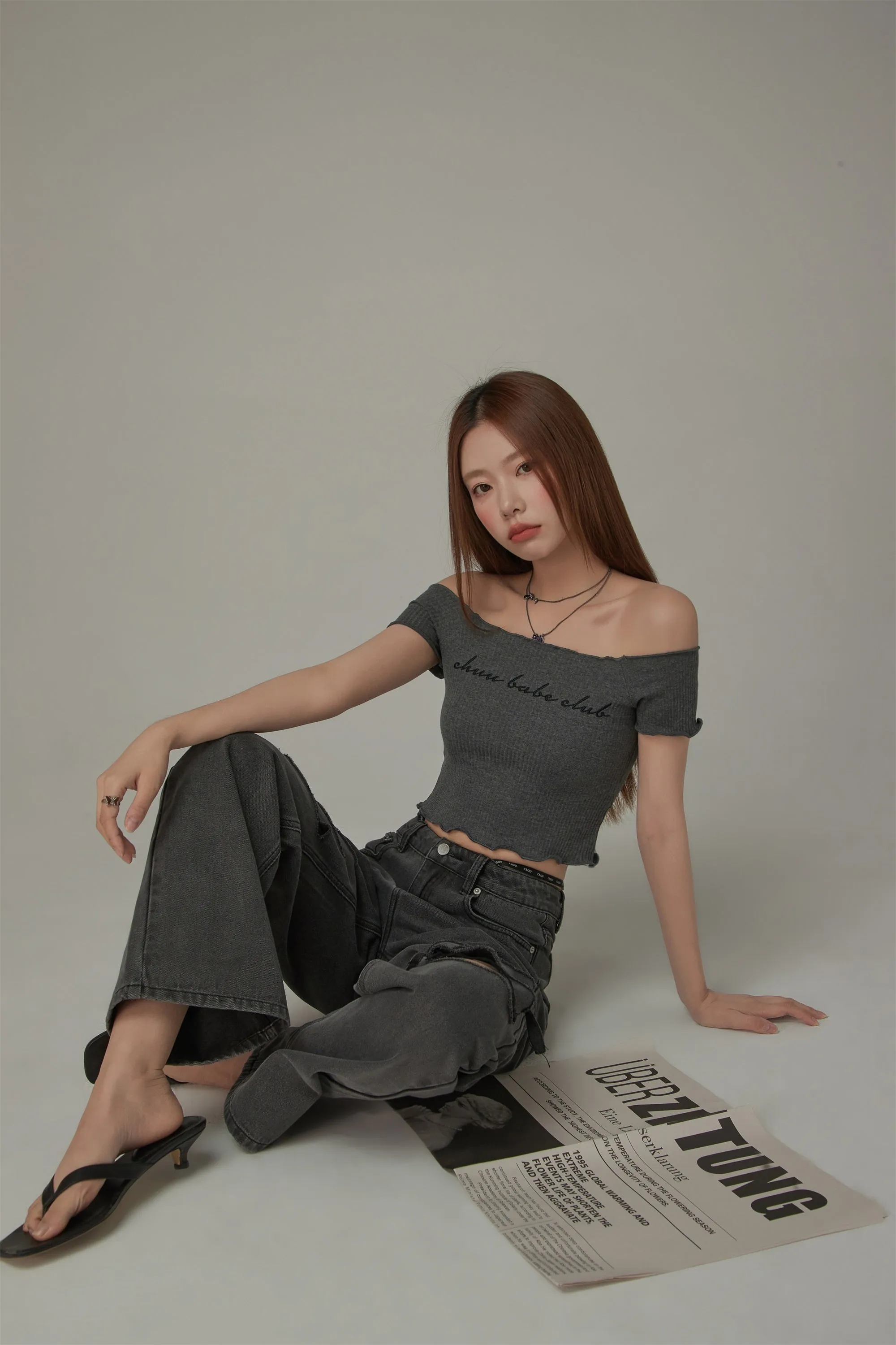 Chuu Babe Club Ruffled Off-The-Shoulder T-Shirt