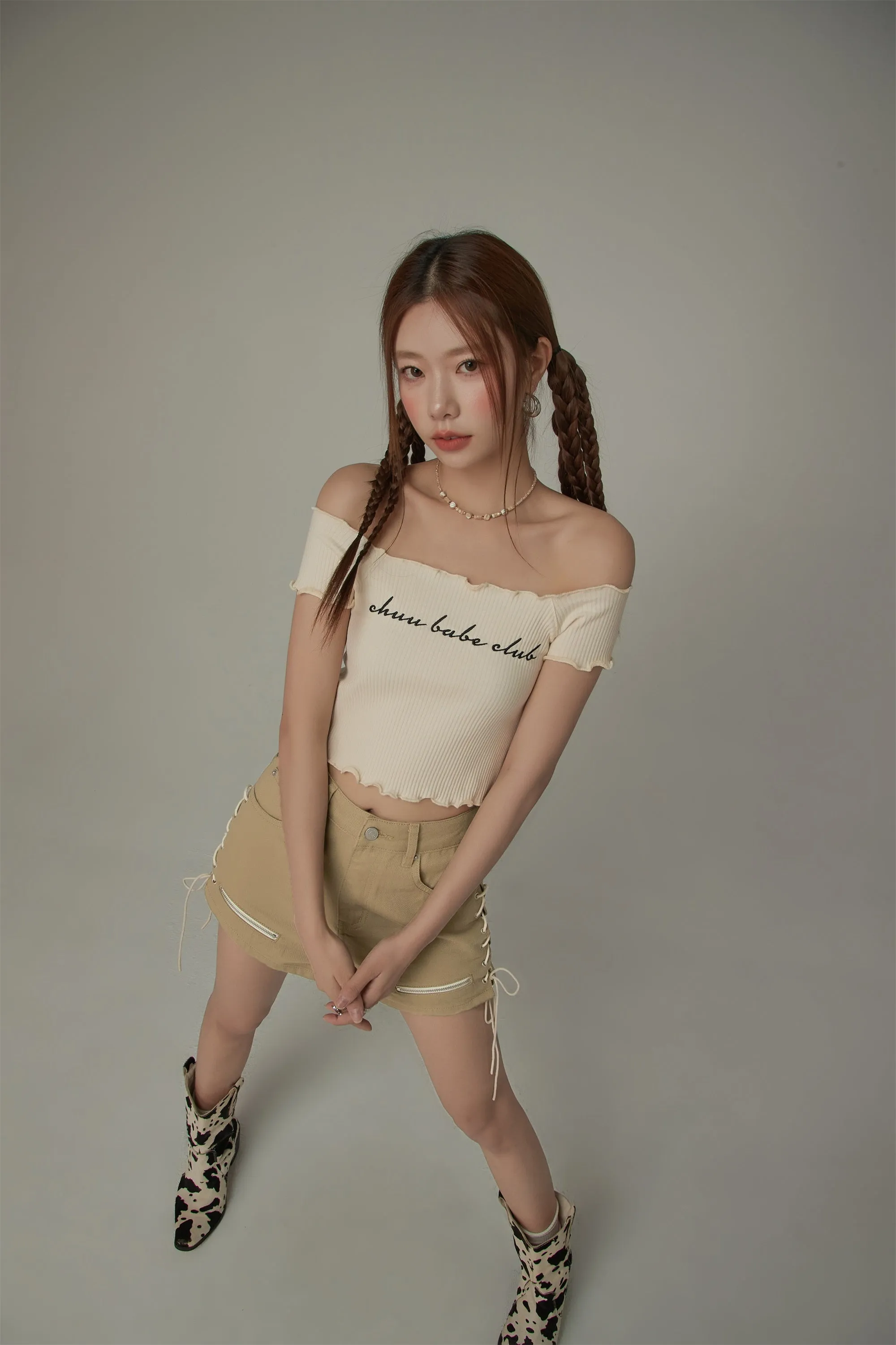 Chuu Babe Club Ruffled Off-The-Shoulder T-Shirt