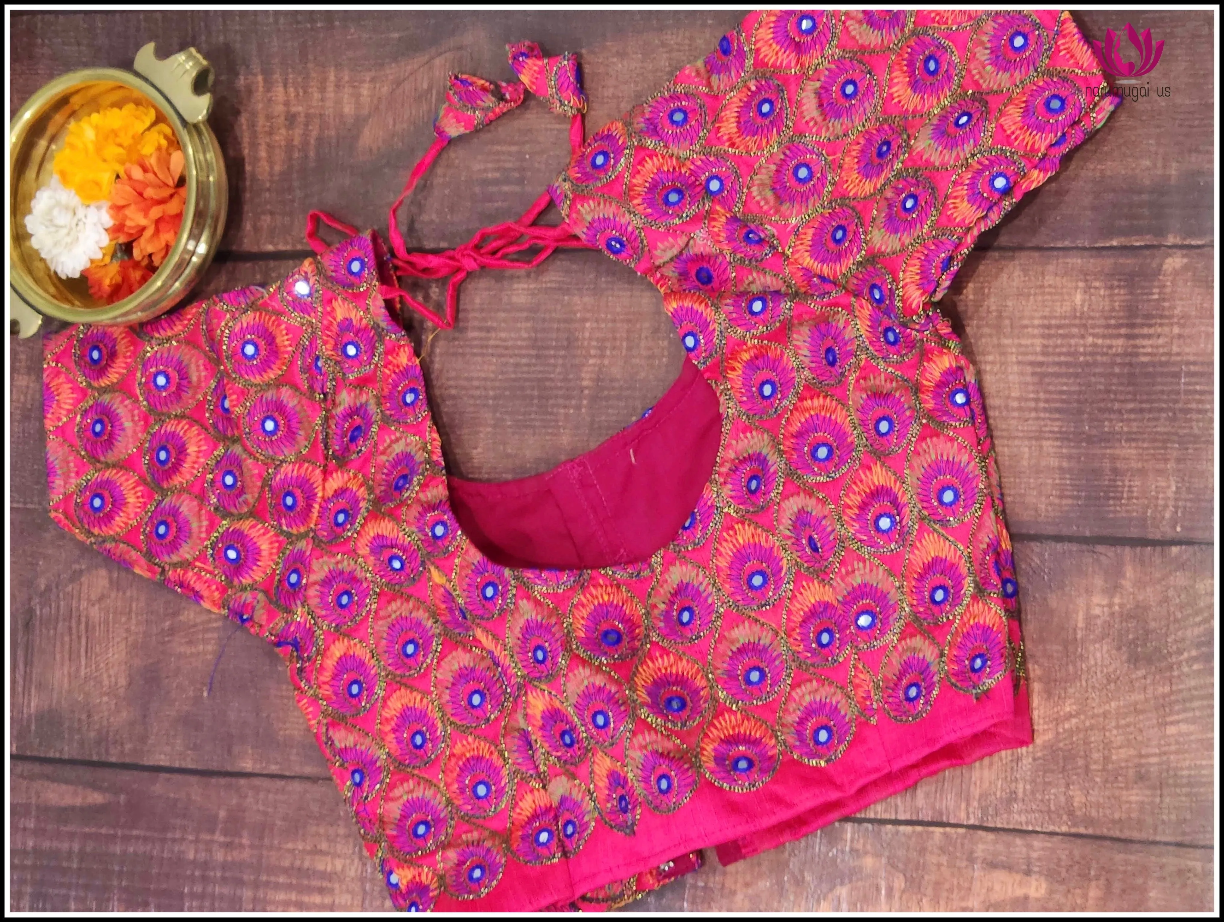 Colorful embroidered pink readymade Blouse - size 34