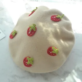 Cottagecore Strawberry Decor Wool Blend Beret