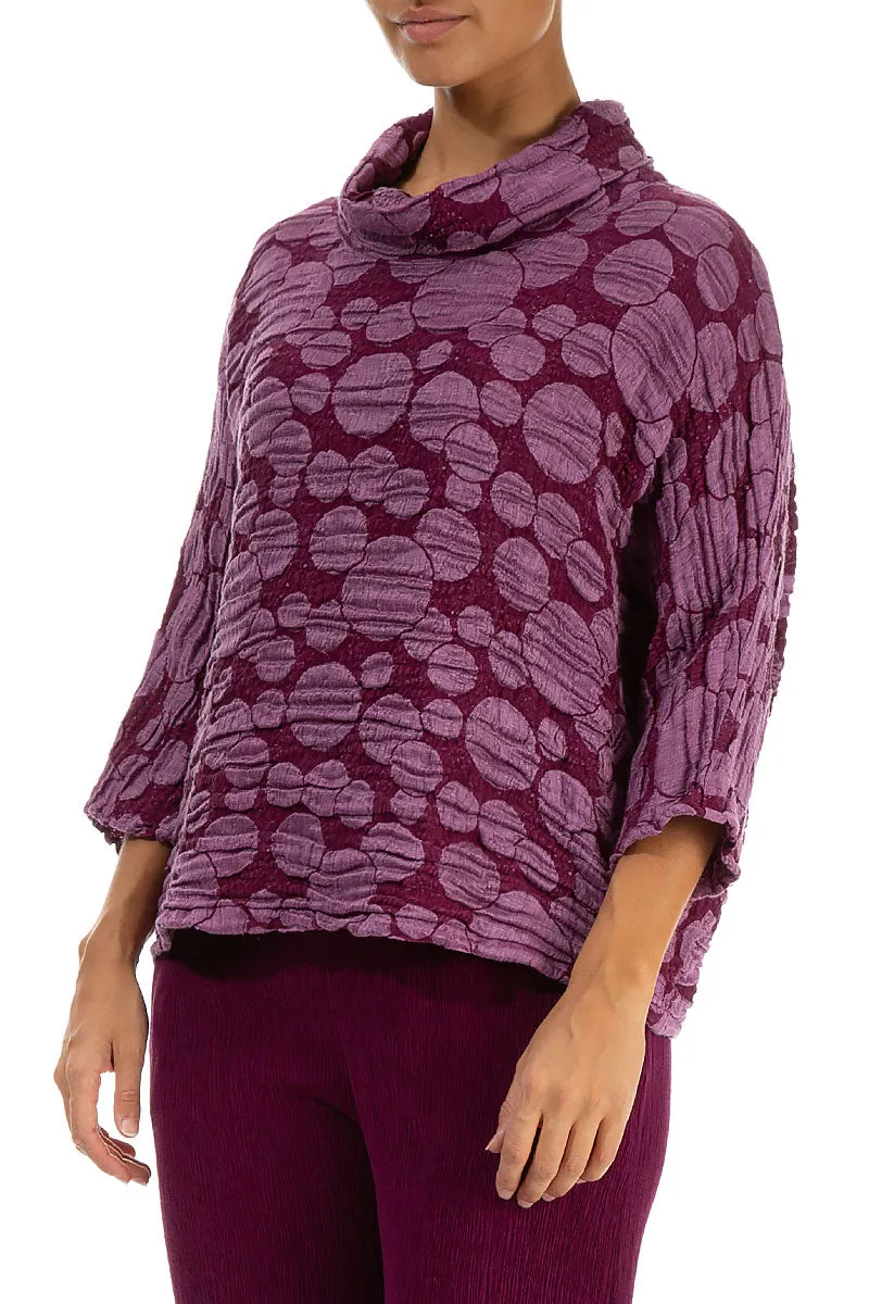 Cowl Neck Light Magenta Circle Silk Linen Blouse