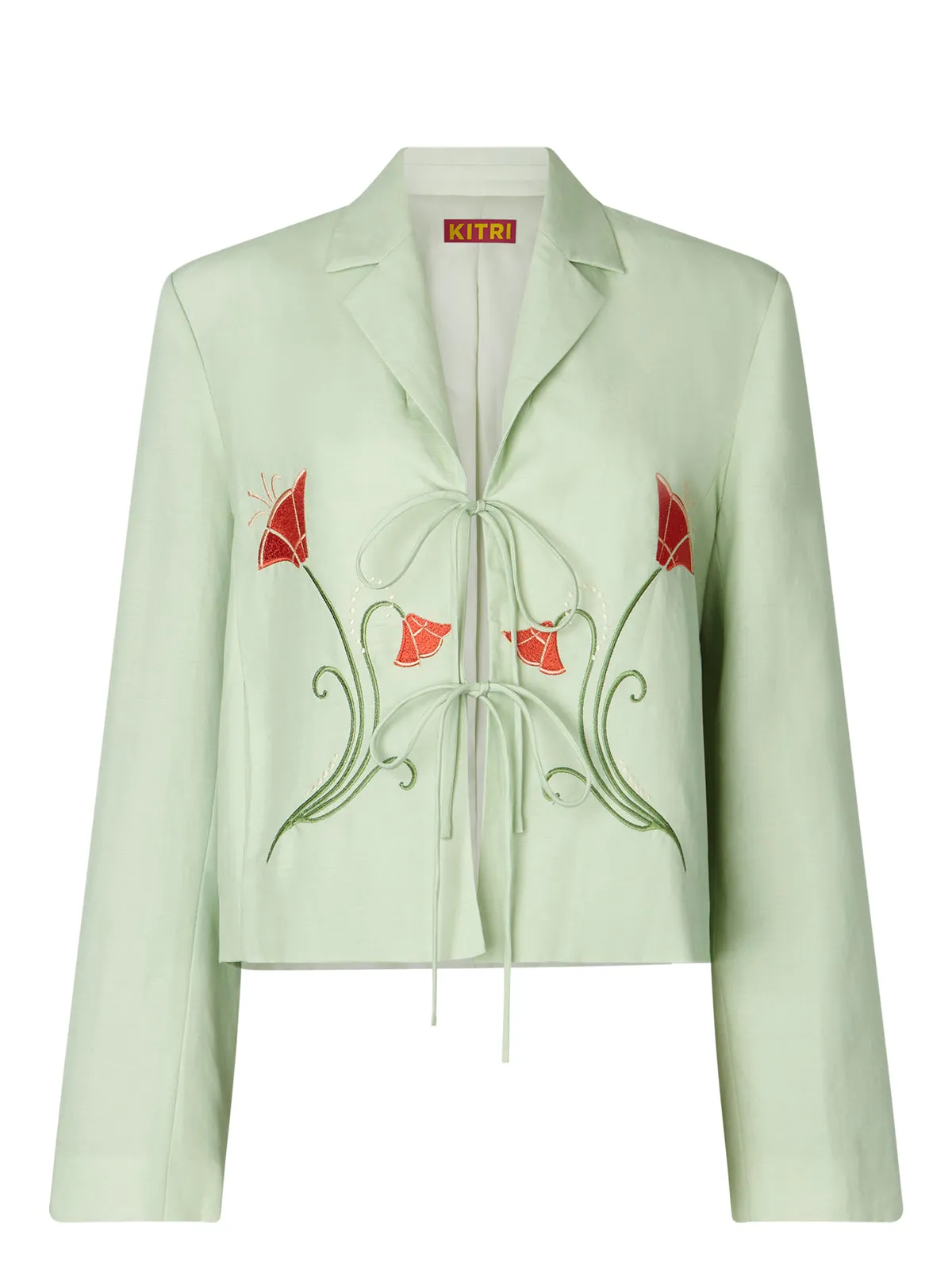 Cressida Pistachio Embroidered Tie Front Blazer