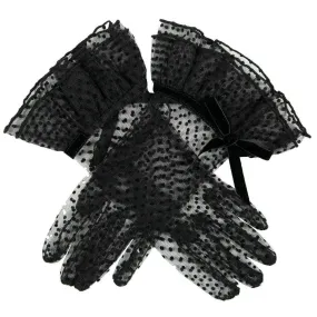 Dents Caroline Double Cuff and Bow Spotty Tulle Gloves - Black