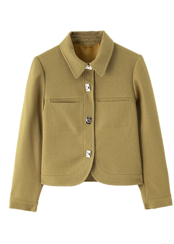 Elegant Green Peter Pan Collar Slim Fit Cotton Coats Fall