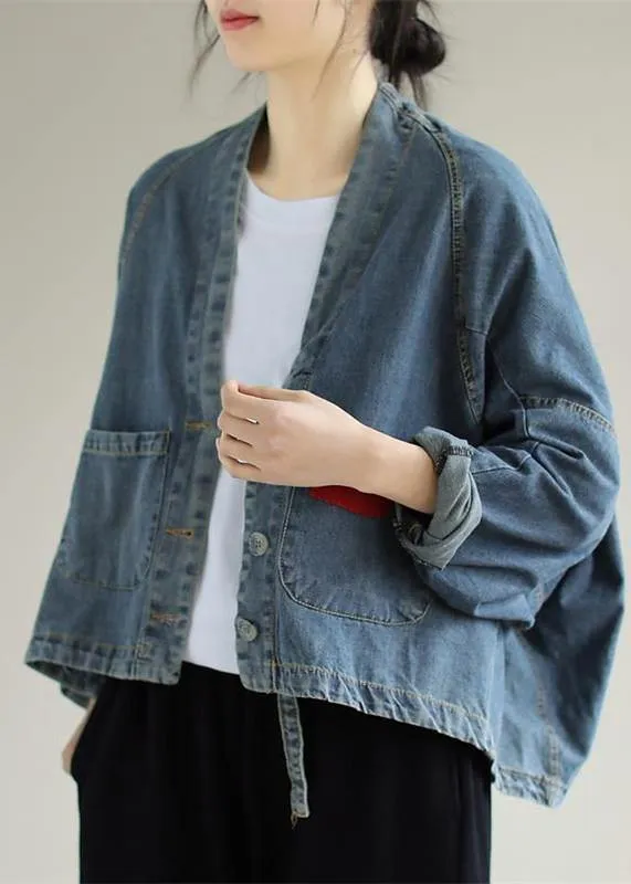 Elegant V Neck Button Down Spring Clothes Fashion Ideas Denim Blue Coats