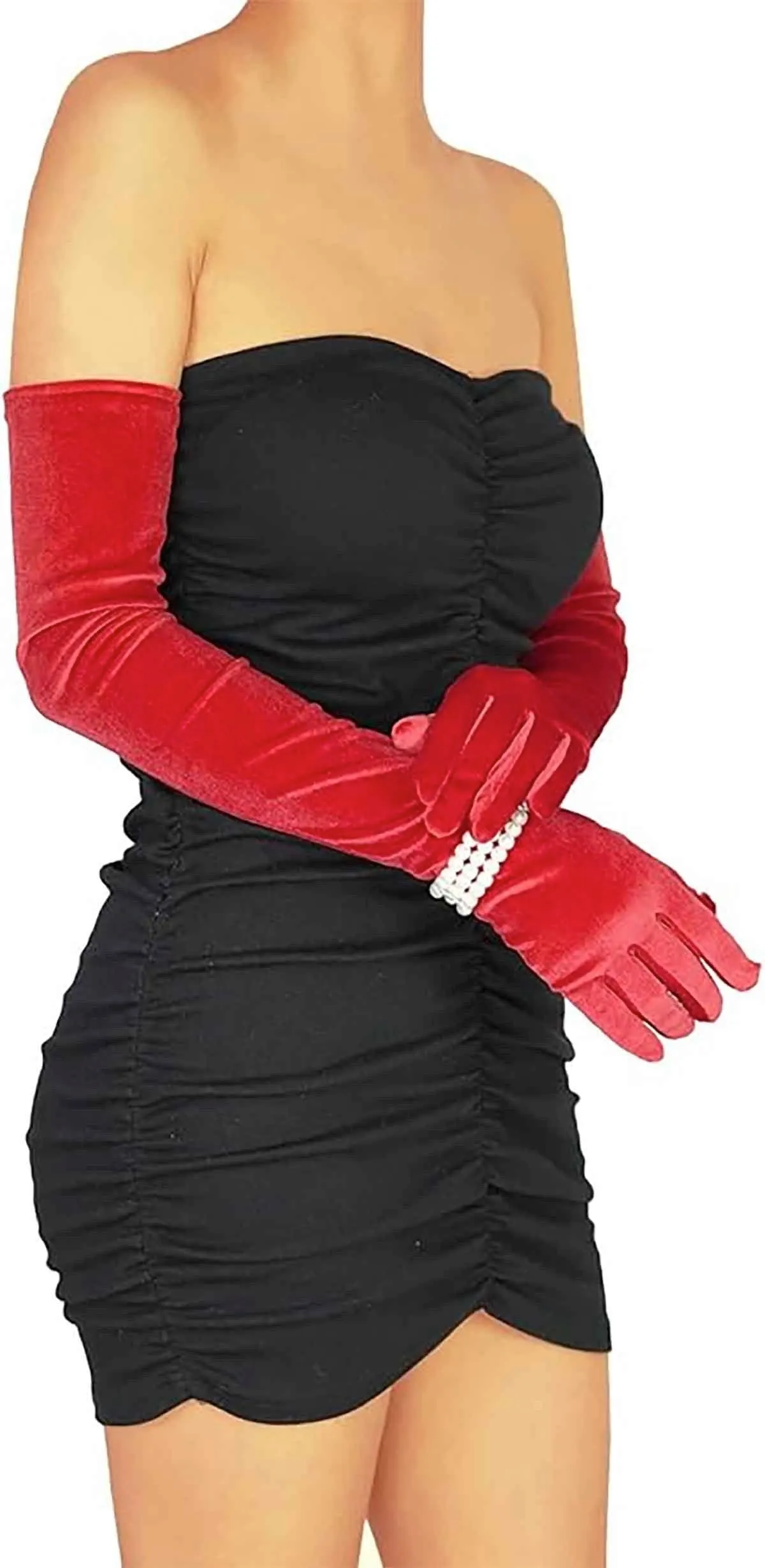 Fancydresswale Long Velvet Elbow-Length Gloves for Women – Opera-Style Satin Gloves, Black Bridal Gloves for Weddings, Flapper Party & Evening Wear Accessories