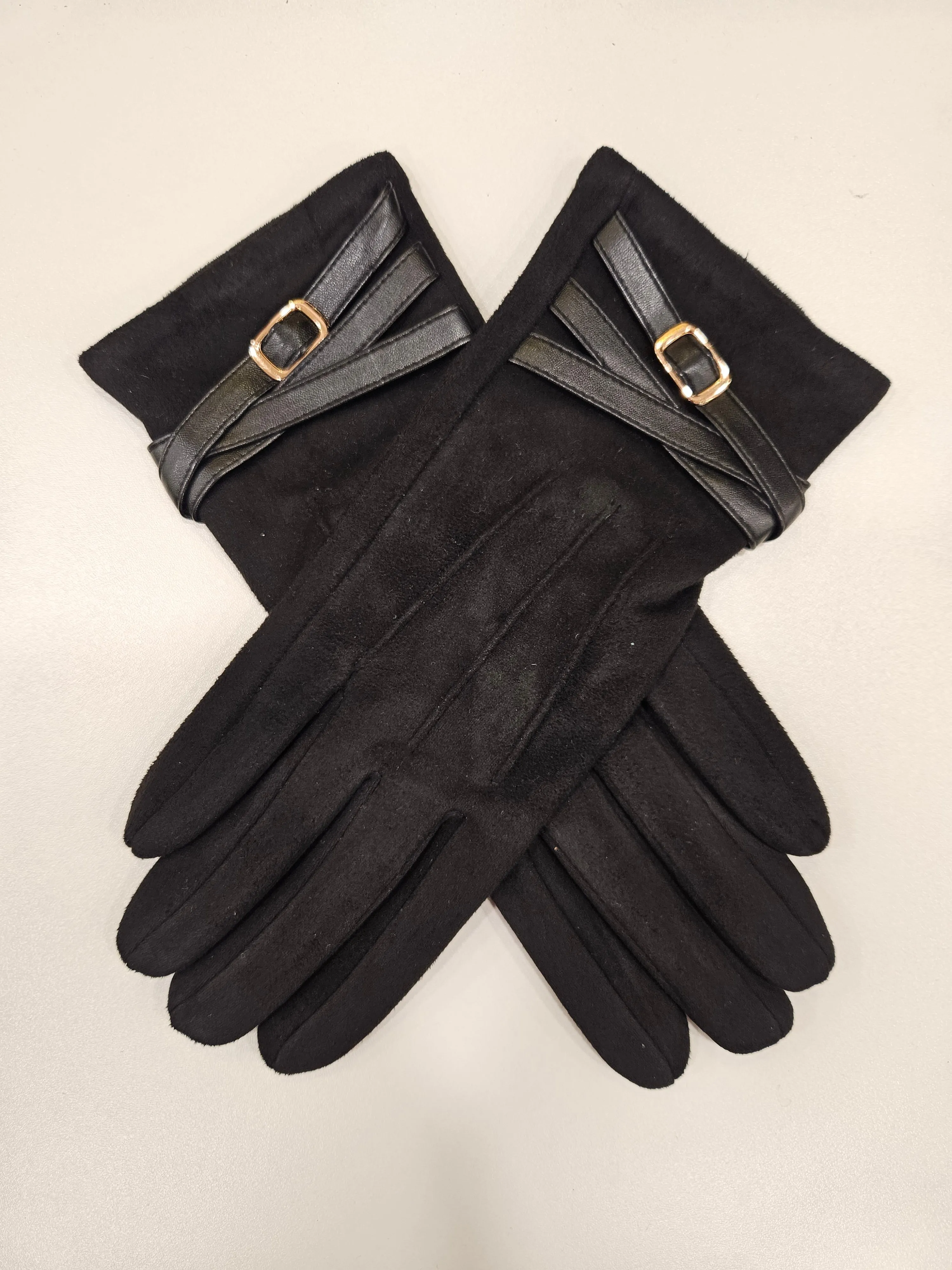 Faux Suede Velvet lined touchscreen gloves with buckle detail