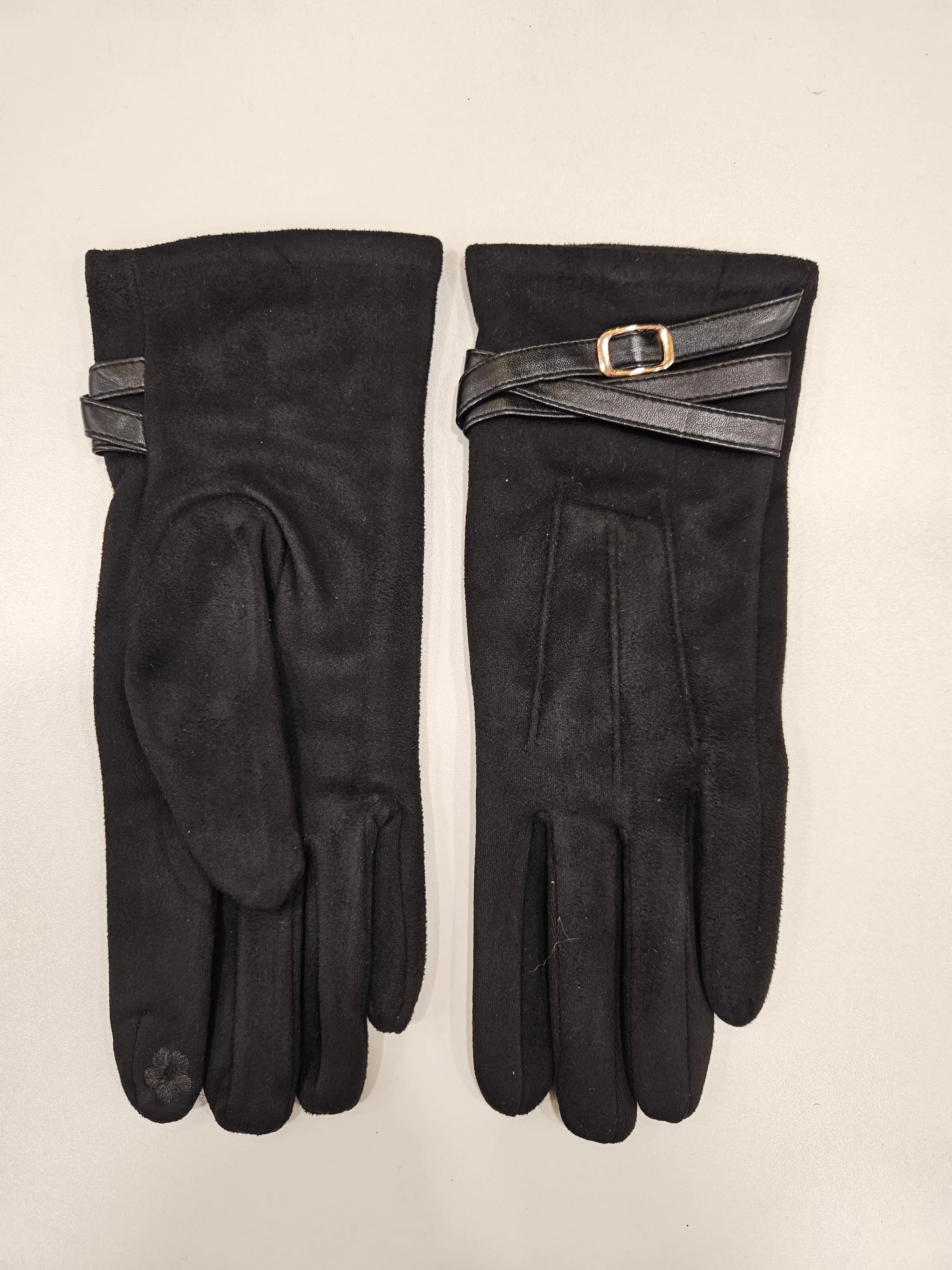 Faux Suede Velvet lined touchscreen gloves with buckle detail