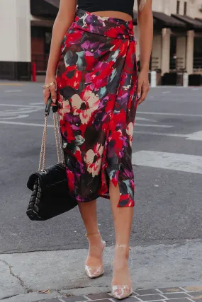 Floral Wrap Midi Skirt