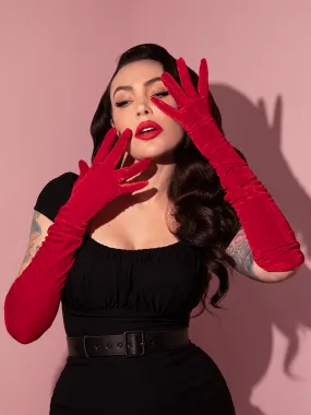 Full-Length Opera Gloves in Red Velvet