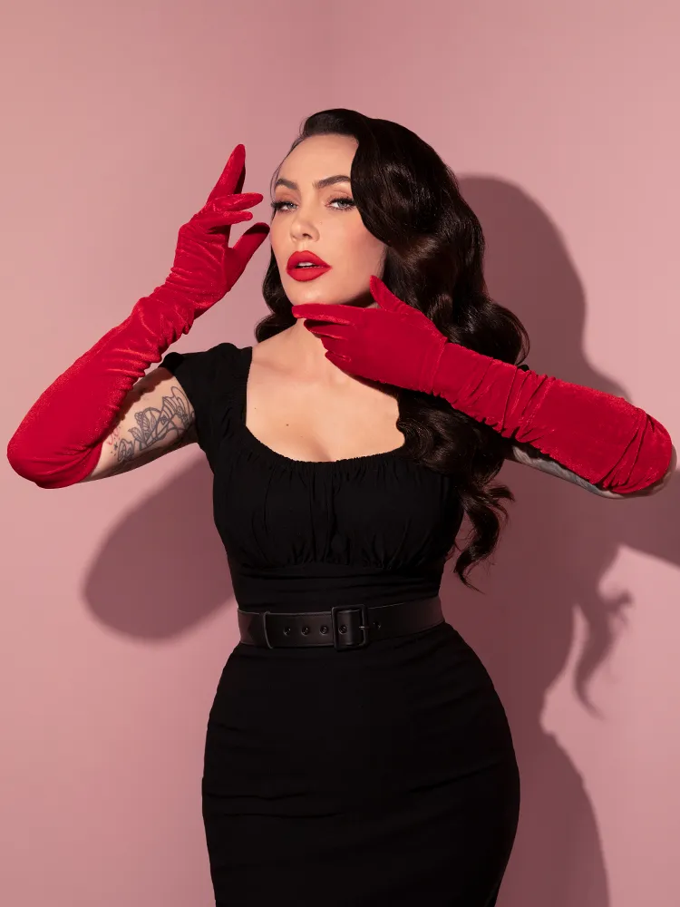 Full-Length Opera Gloves in Red Velvet