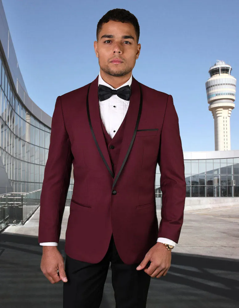 GENOVA BURGUNDY 3 PC TAILORED FIT TUXEDO