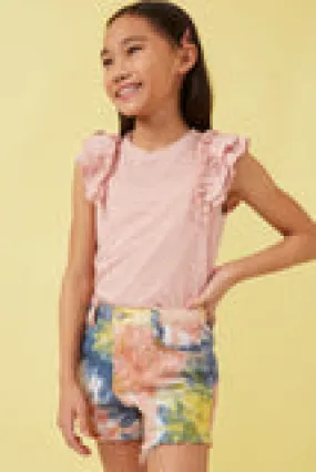 Girls Marled Textured Ruffle Rib Knit Tank