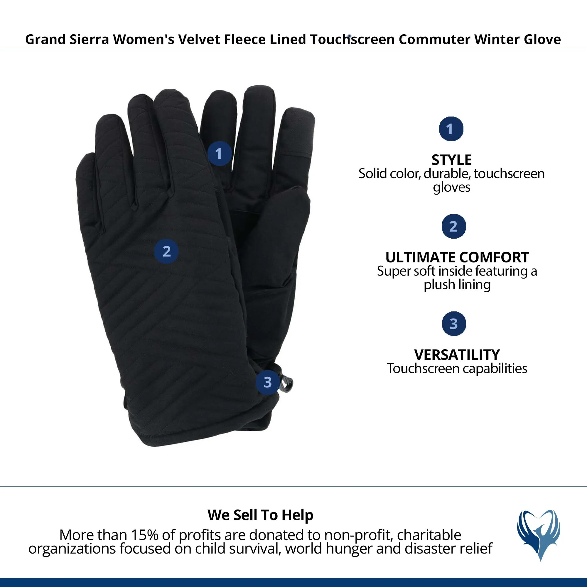 Grand Sierra Women's Velvet Fleece Lined Touchscreen Commuter Winter Glove