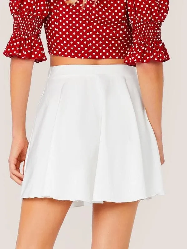 High Waist Solid Wrap Tie Side Skater Skirt