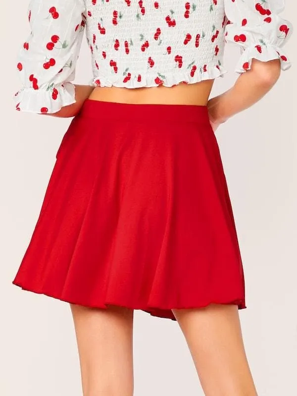 High Waist Solid Wrap Tie Side Skater Skirt