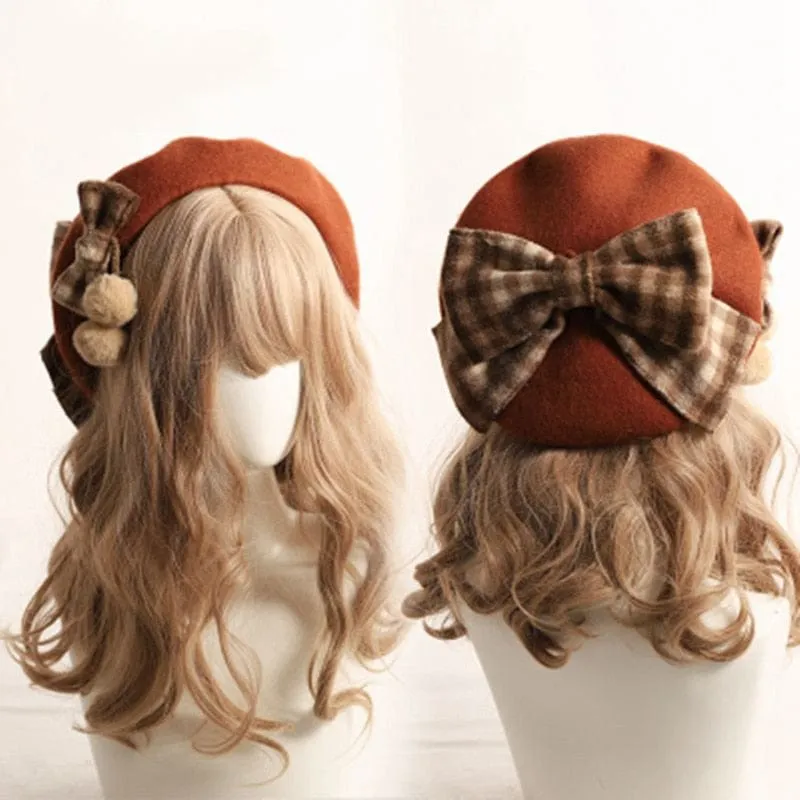 Kawaii Mori Girl Plaid Bow Beret