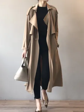 Khaki&Black Vintage Notched Collar Thin Trench Coat