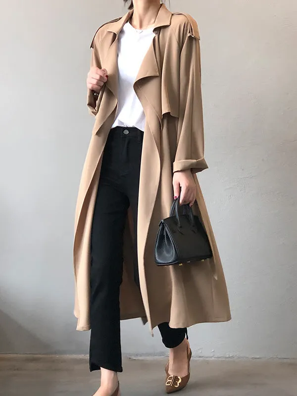 Khaki&Black Vintage Notched Collar Thin Trench Coat