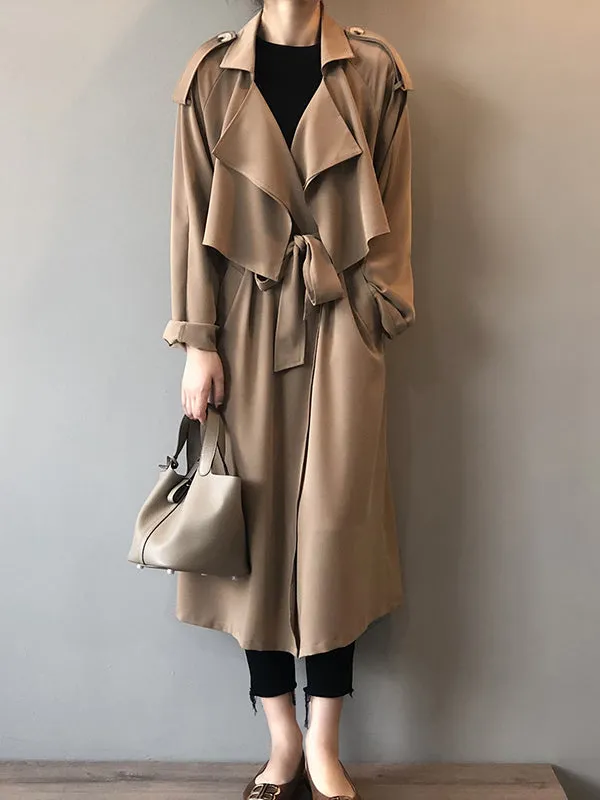 Khaki&Black Vintage Notched Collar Thin Trench Coat