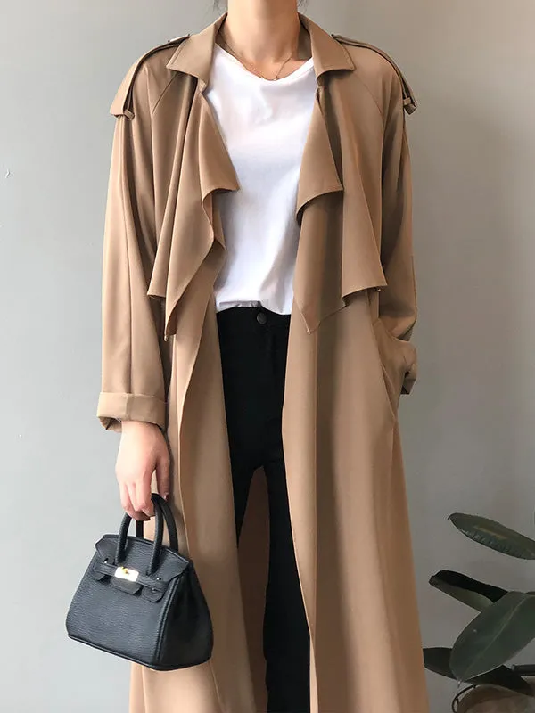 Khaki&Black Vintage Notched Collar Thin Trench Coat