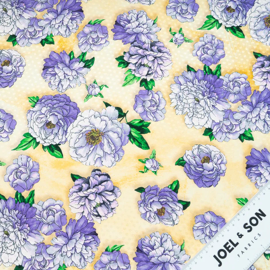 Lavender Floral Printed Yellow Silk Jacquard