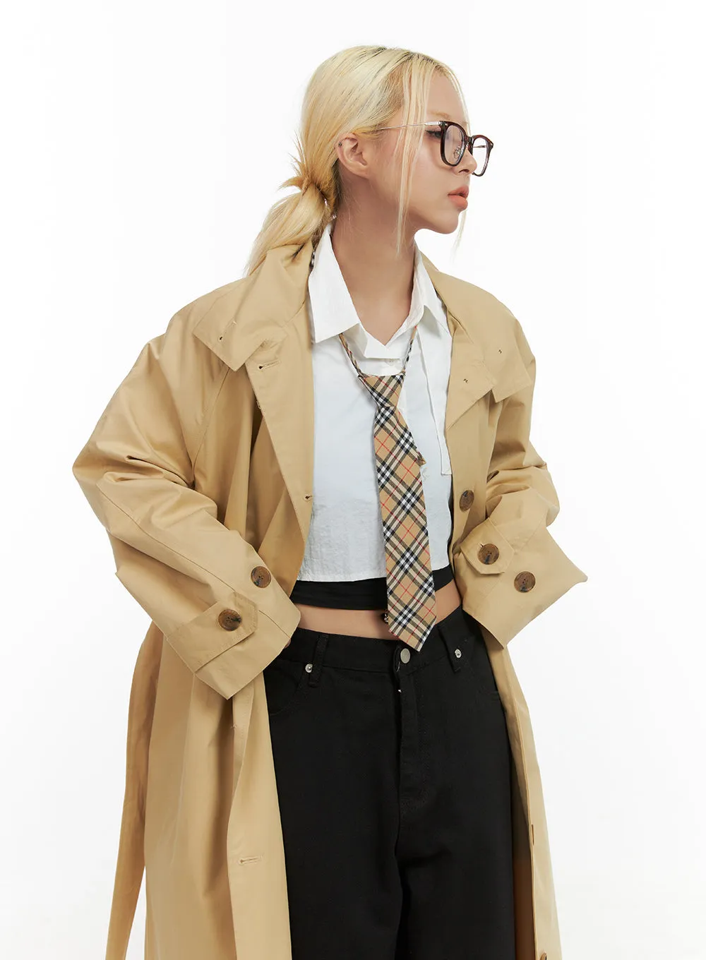 Long Sleeve Solid Cotton Trench Coat CO414