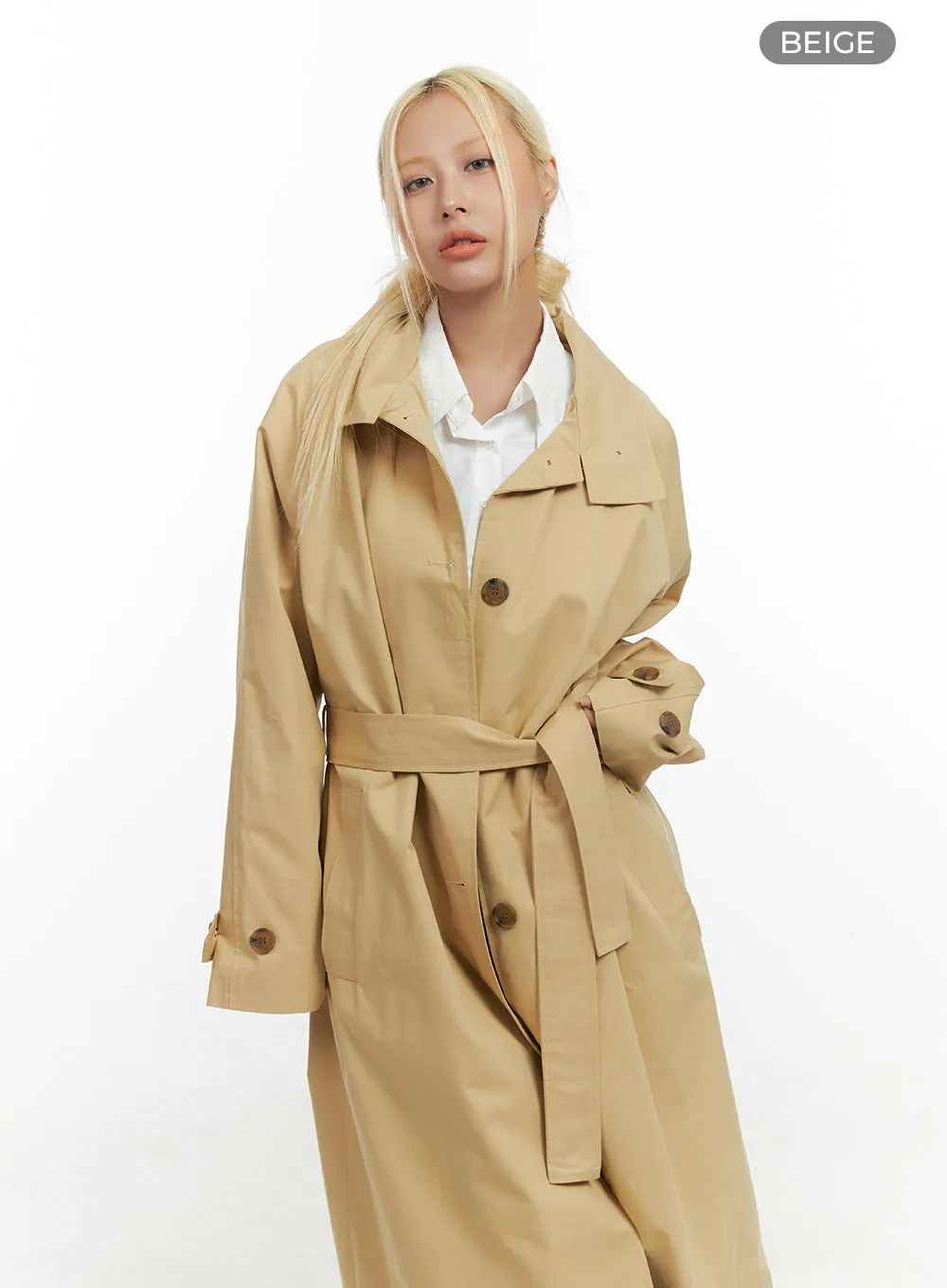 Long Sleeve Solid Cotton Trench Coat CO414