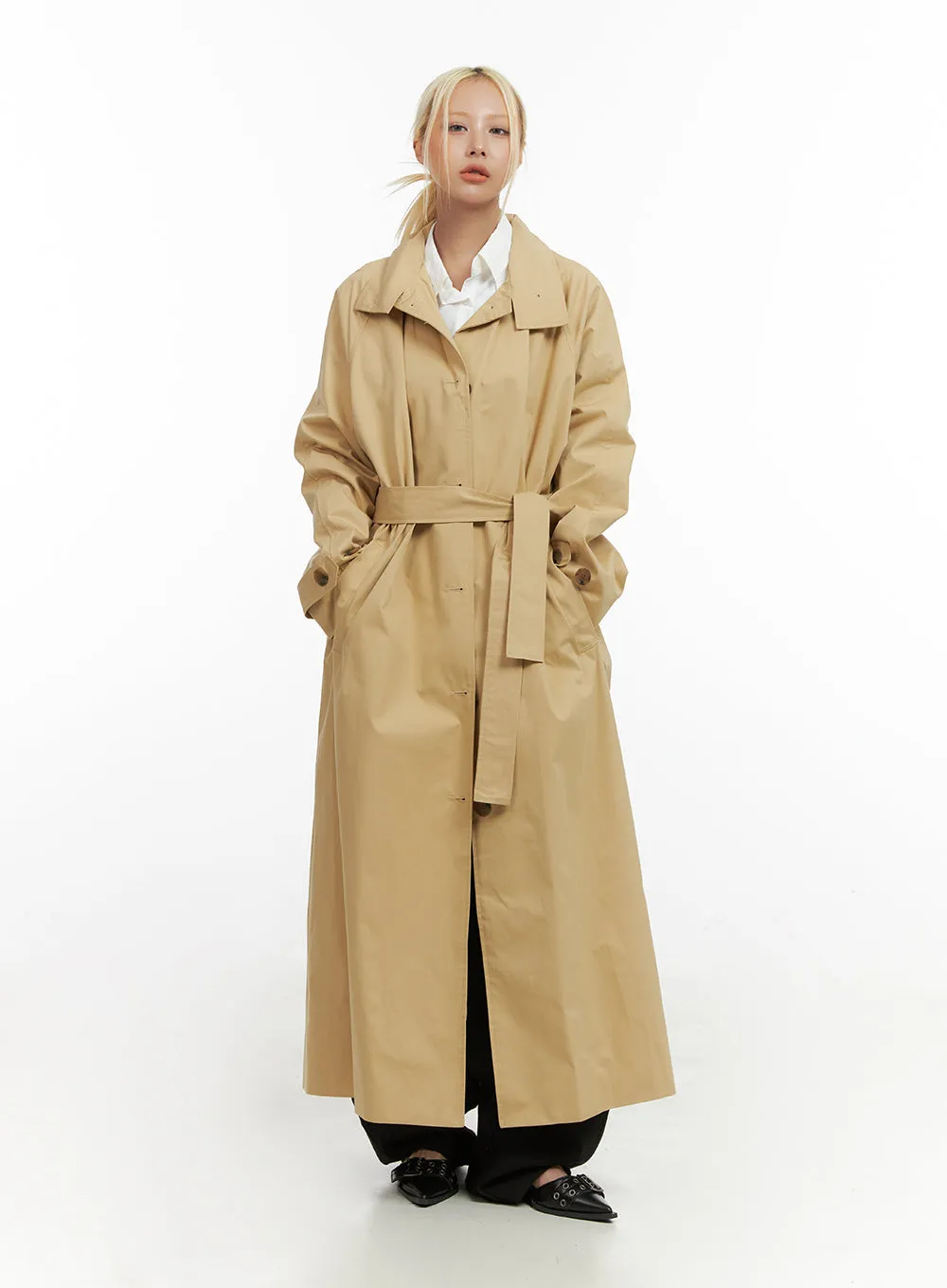 Long Sleeve Solid Cotton Trench Coat CO414