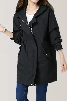 Loose Fit Hooded Zip Front Trench Coat