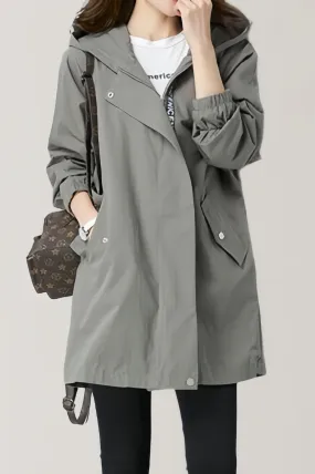 Loose Fit Hooded Zip Front Trench Coat