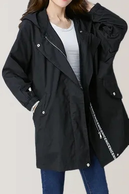 Loose Fit Hooded Zip Front Trench Coat