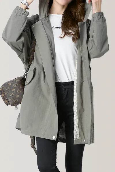 Loose Fit Hooded Zip Front Trench Coat