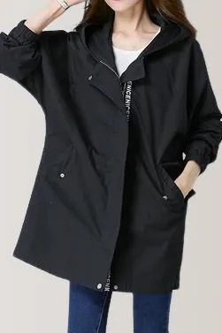 Loose Fit Hooded Zip Front Trench Coat