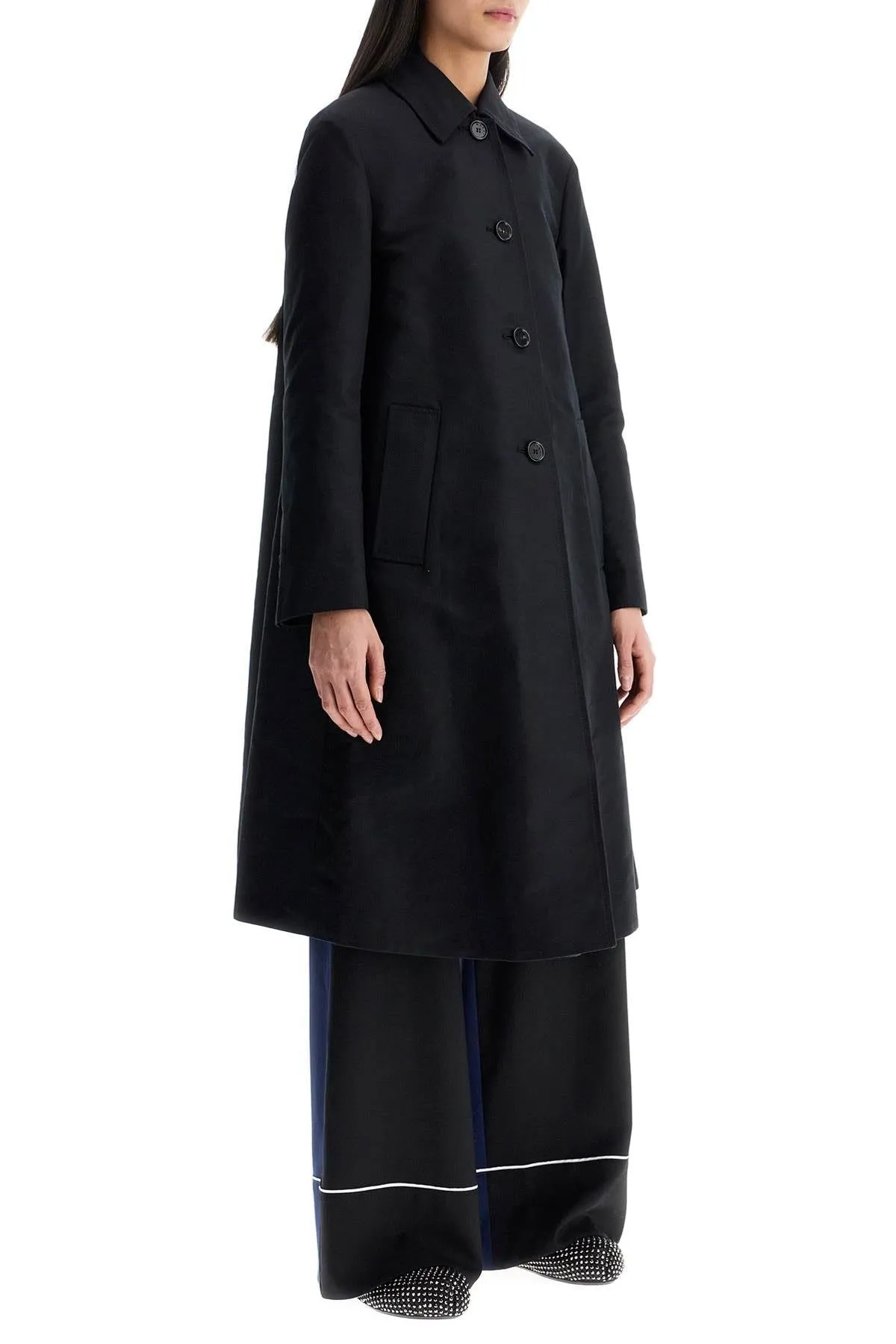 MINIMALIST BLACK COTTON RAINCOAT FOR WOMEN