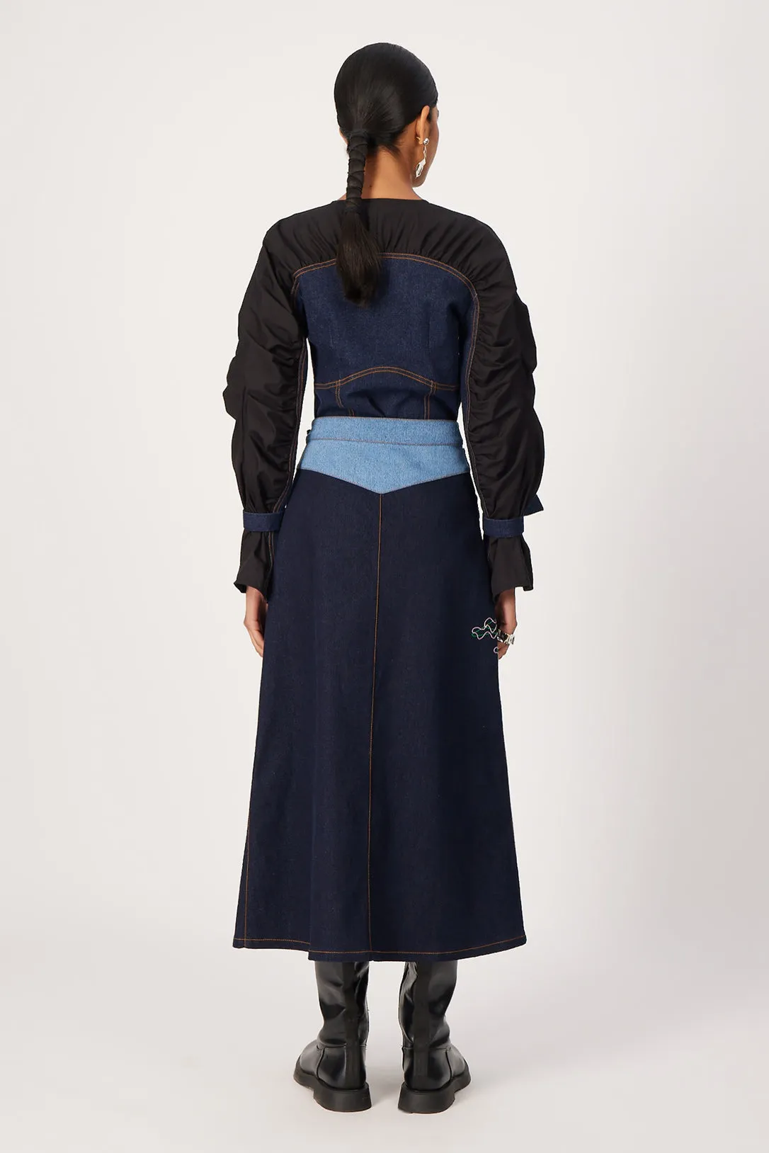 moon flower denim wrap skirt