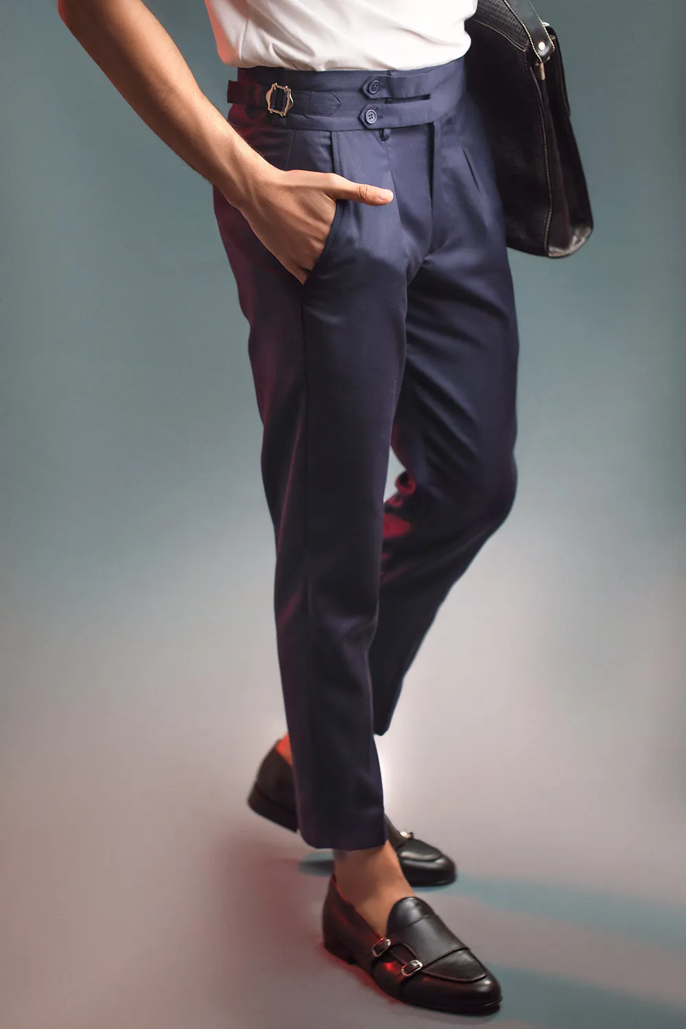 Navy Blue Split Two Buttoned Gurkha Trousers