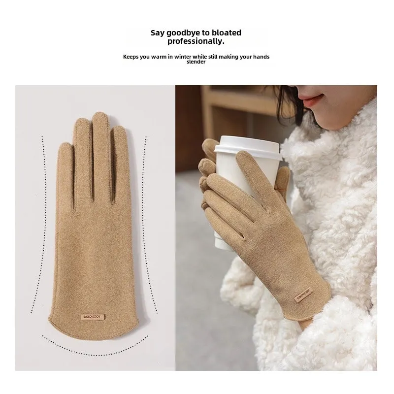 New Winter German Velvet Gloves Ladies Shopping  Cycling Windproof Velvet Warm Gloves Finger Flip Touch Screen DY43