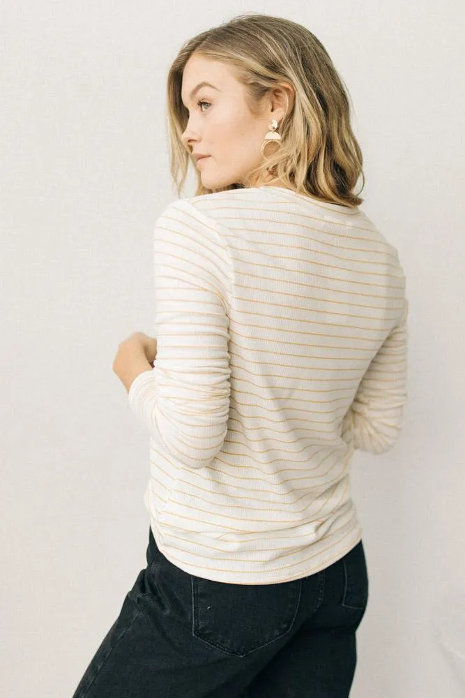 Nikki Long Sleeve Striped Crew Neck Top in Mustard-FINAL SALE